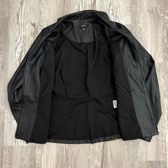Alfani Women’s Black Faux Leather Zip Front Jacket Size Small Sleek Moto Style - Picture 3 of 12